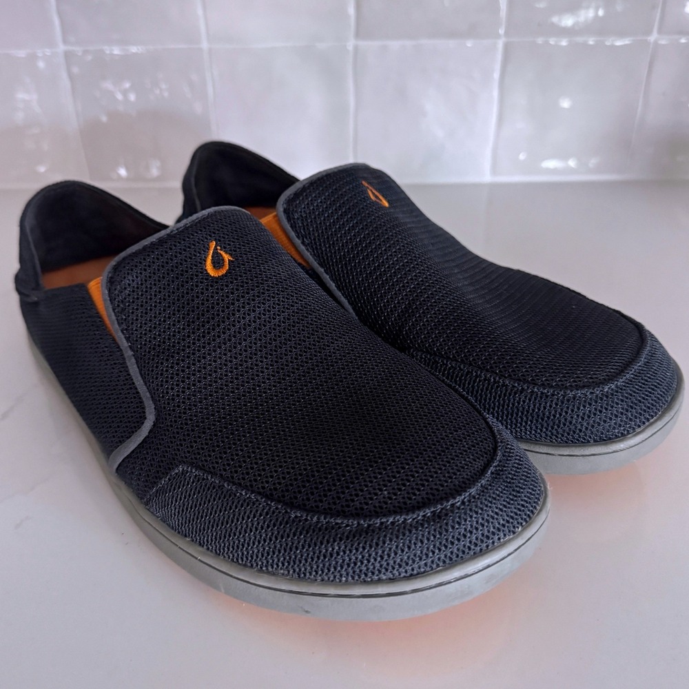 OluKai Nohea Mesh Loafers Mens Size 8 Charcoal Grey Orange Slip On Shoes
